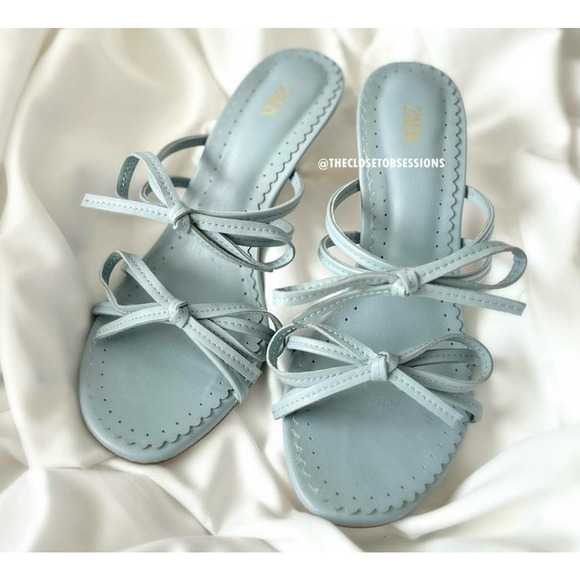 ZARA Strappy Bow Heels Light Blue NWT | Sizes 7.5 & 8 - Picture 7 of 16